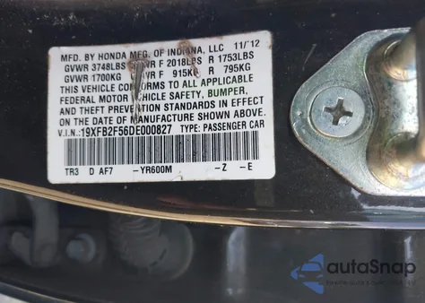 2013 Honda Civic Lx из США, поврежденный, VIN 19XFB2F56DE000827